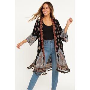 Umgee Smock Kimono Cotton Tassel Hem Boho Festival Cardigan | Size S/M